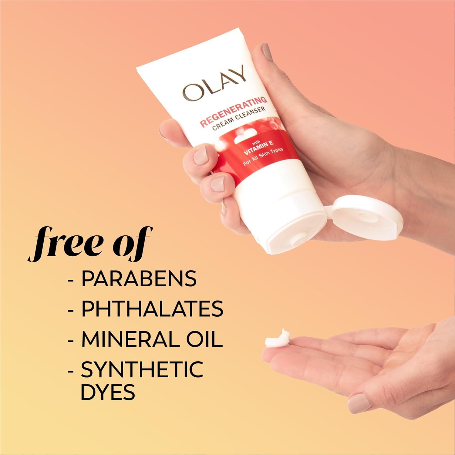 Olay Regenerist tube on bathroom counter in lifestyle setting, suggesting smoother skin benefit