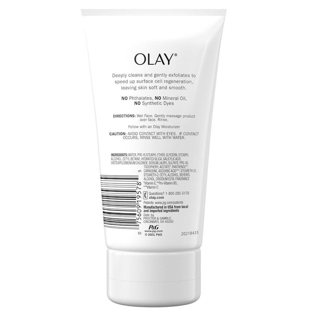 Olay Regenerist creamy texture on fingertip, showing moisturizing exfoliating benefit