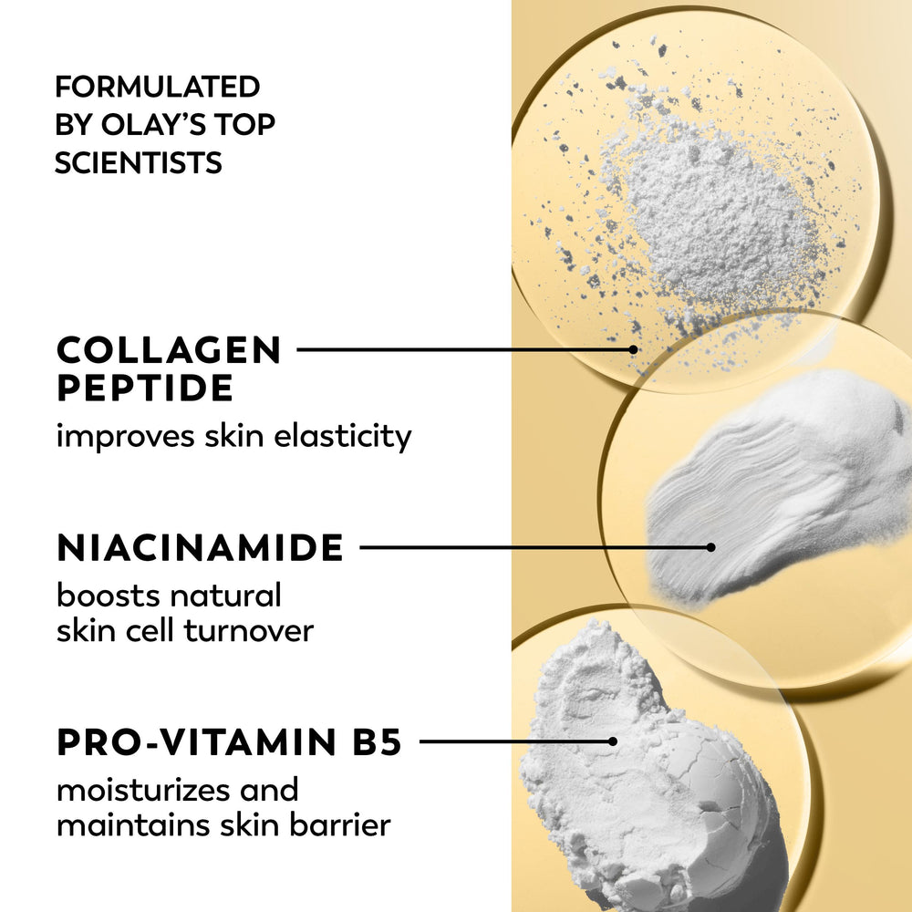 Person applying Olay Regenerist to face and neck for firmer-looking skin