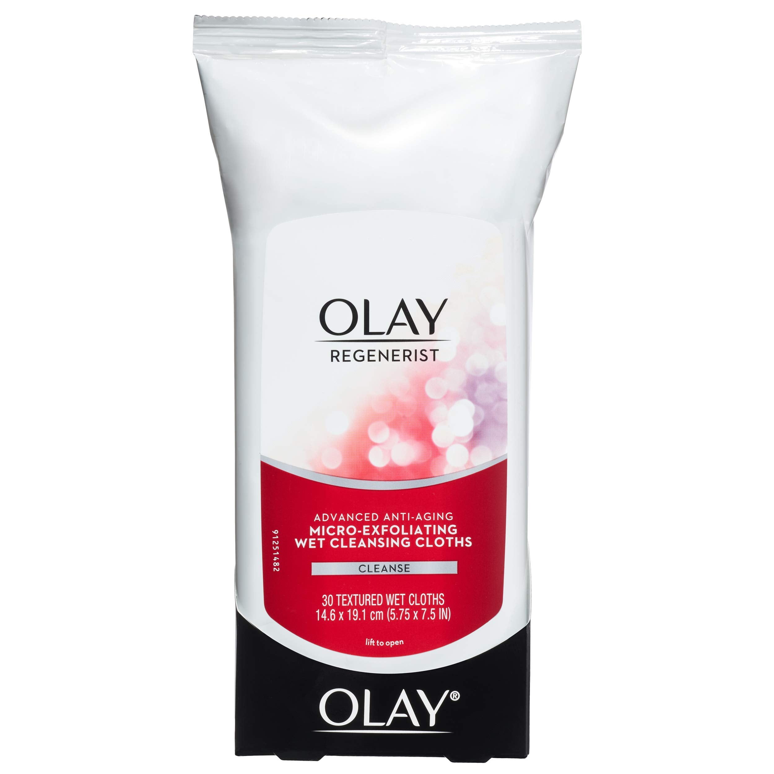 Olay wipe next to a hand for scale illustrating single-wipe coverage