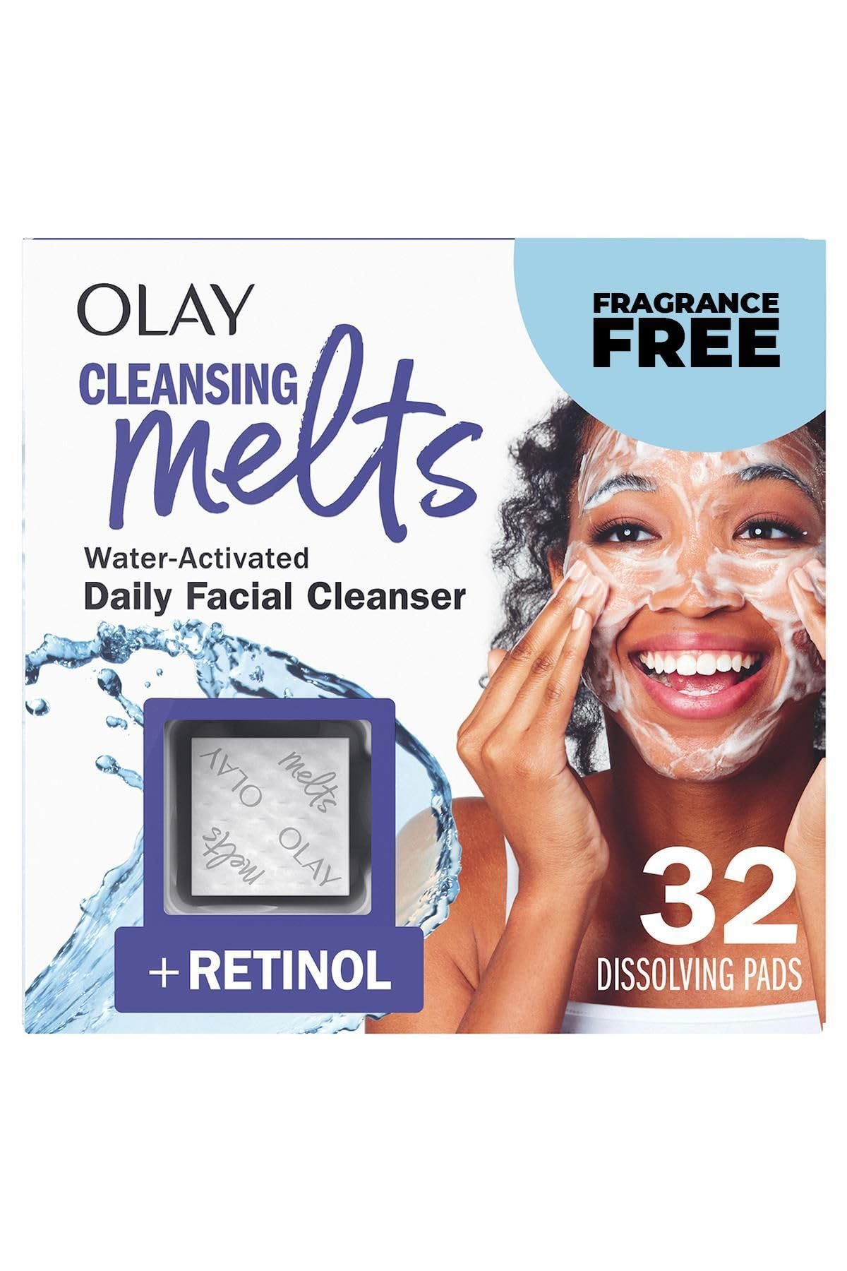 Olay front packaging showing 32 pads and product name for quick identification