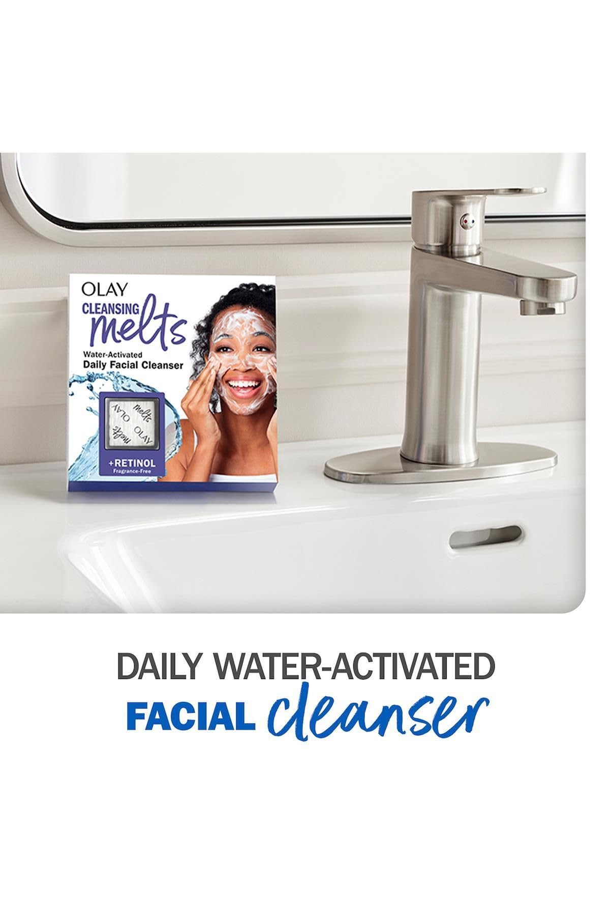 Olay pad close-up texture emphasizing creamy melt and gentle cleansing benefit