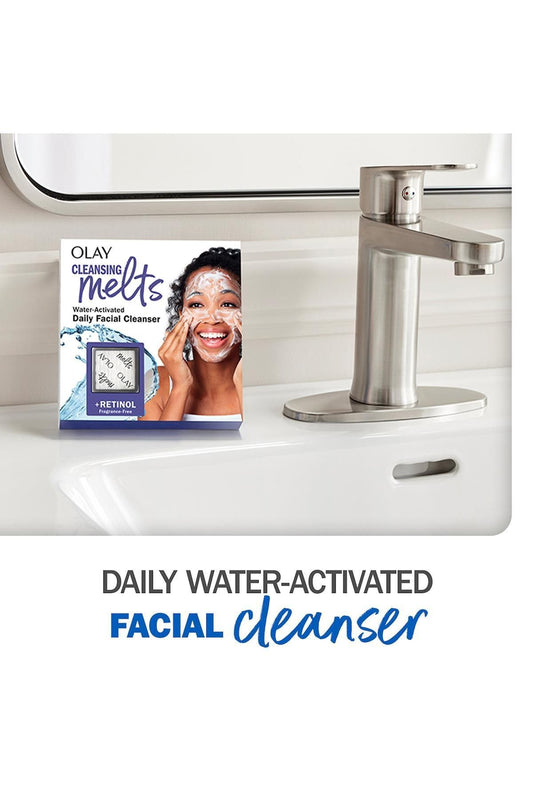 Olay pad close-up texture emphasizing creamy melt and gentle cleansing benefit
