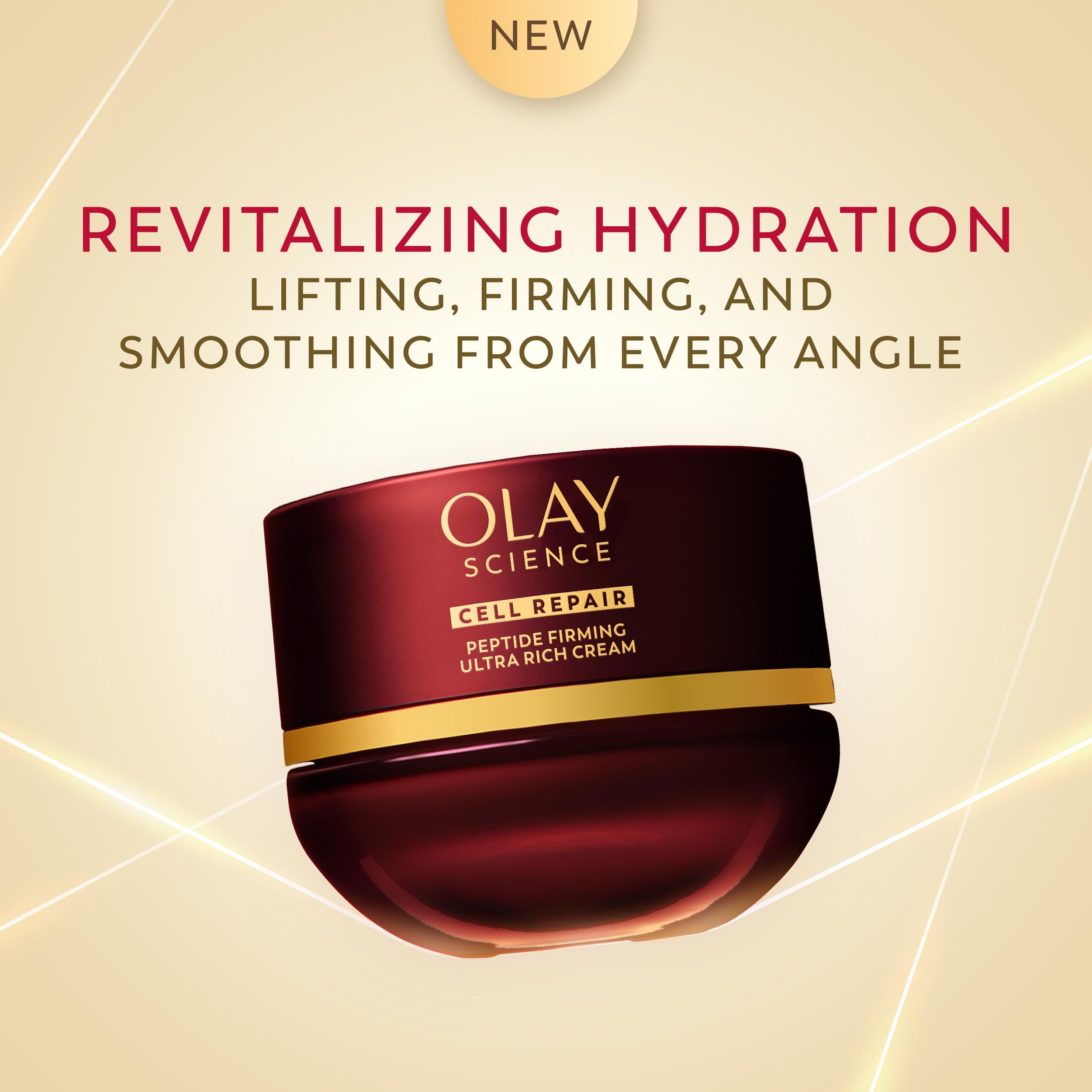 Olay Science close-up of jar label emphasizing peptide complex benefit