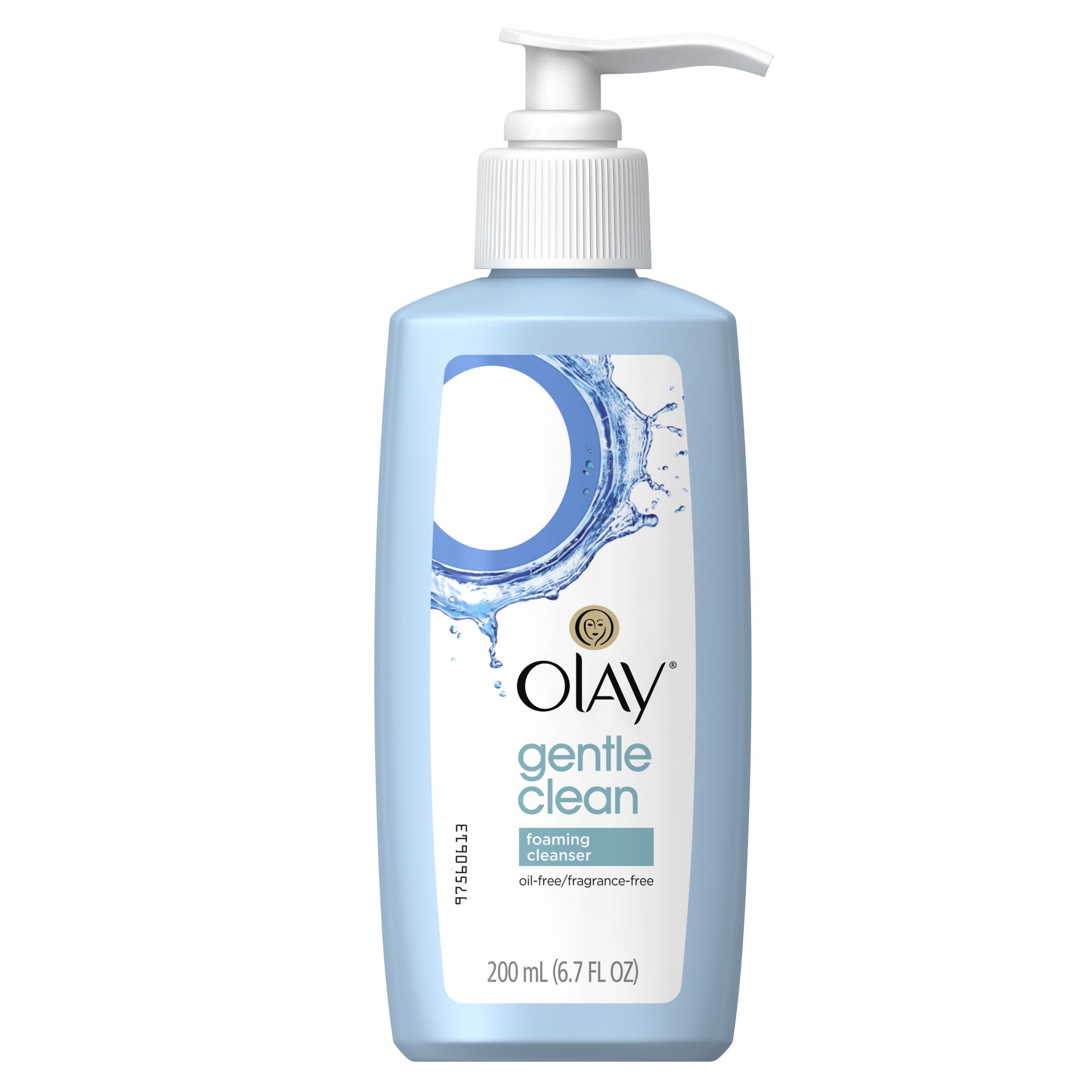 Olay sensitive facial cleanser front bottle showing size and label, clear product benefits