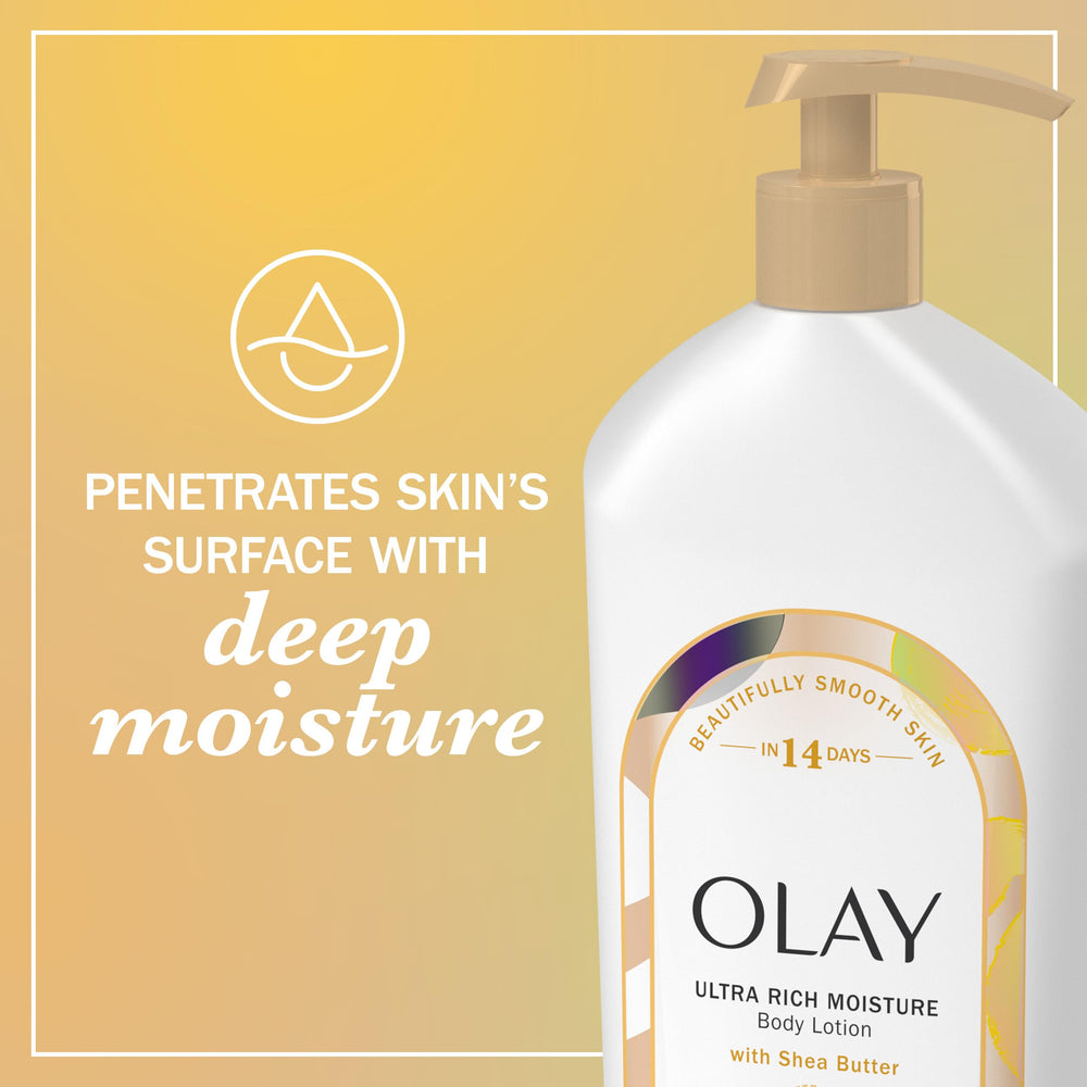 Olay bottle next to common items to show 18 fl oz size and convenience
