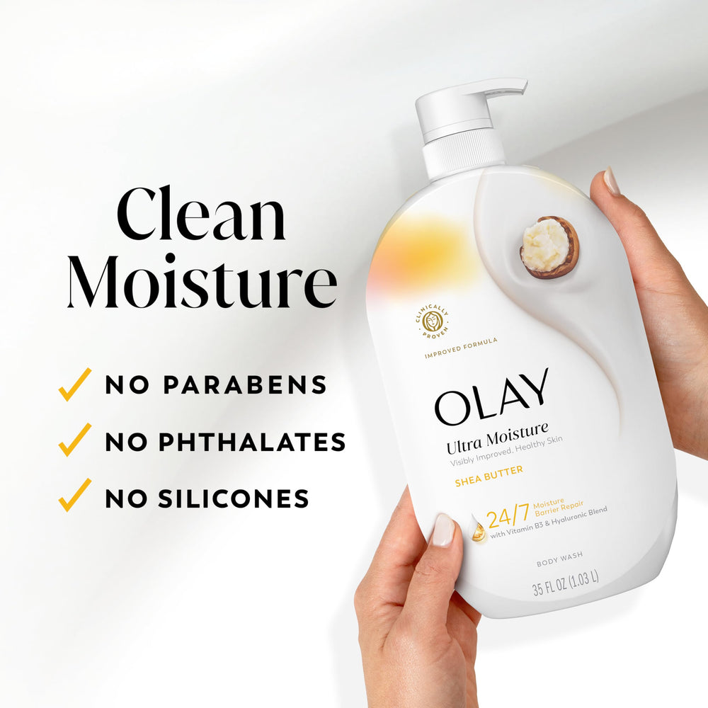 Olay size comparison with 35 fl oz bottle emphasizing value and longevity