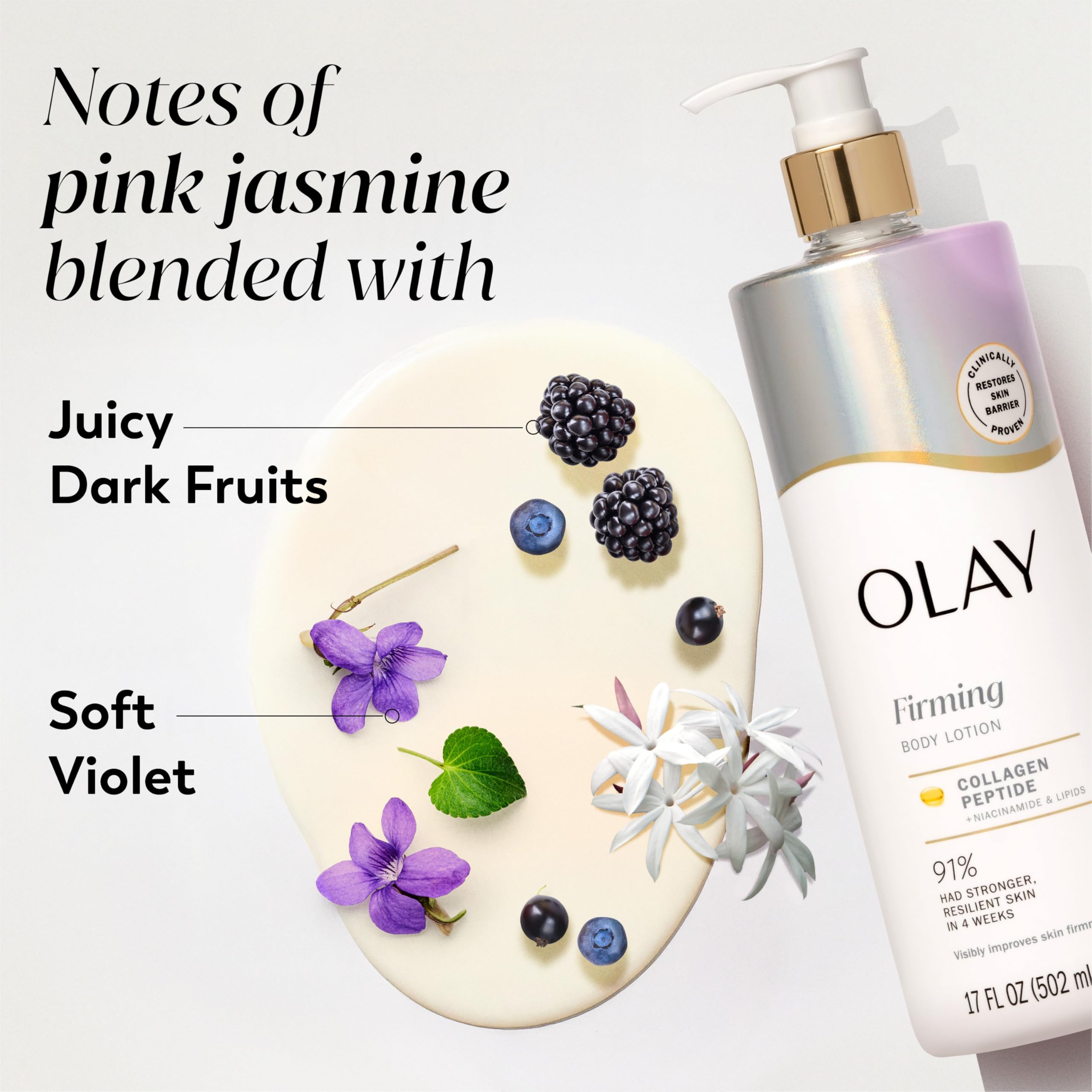 Olay bottle with hand size comparison showing generous 17 fl oz value