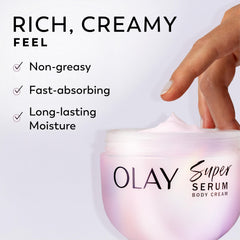 Olay jar beside a hand for size comparison showing portable 10 fl oz convenience benefit