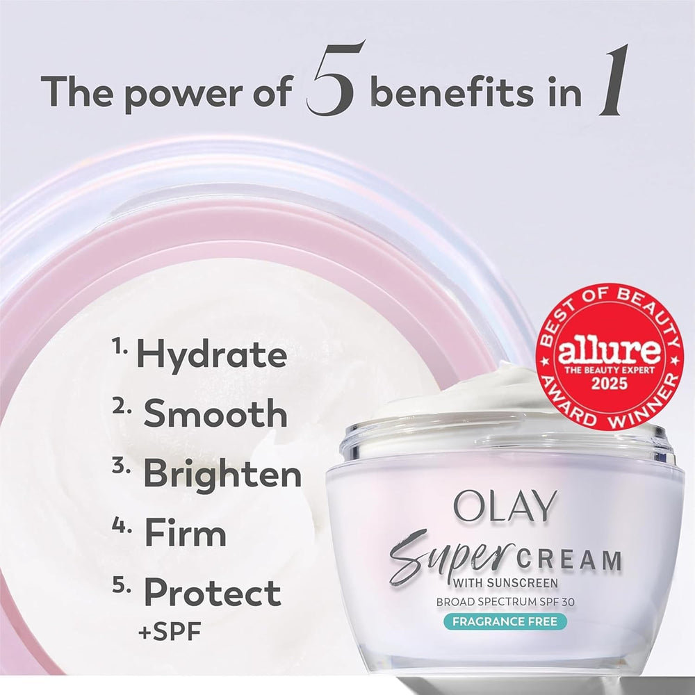 Olay Super Cream texture close-up highlighting smooth absorbency