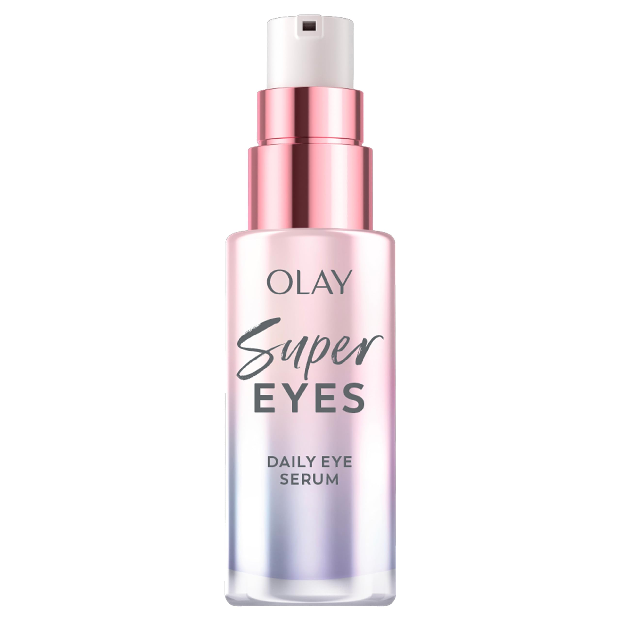 Olay front bottle shot showing pump and branding, communicates premium convenience