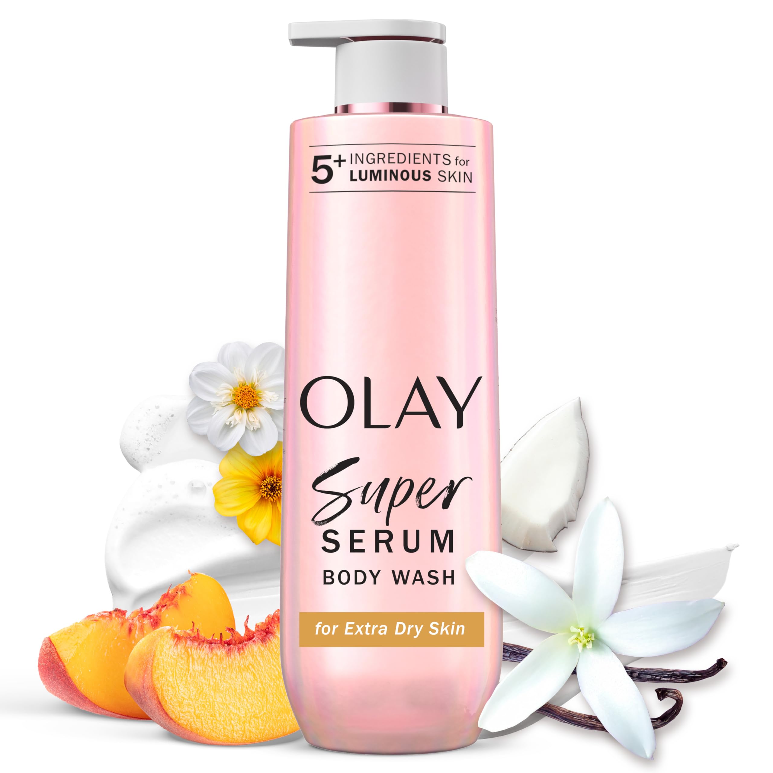 Olay bottle front packaging showing clean design and 20 fl oz size benefits