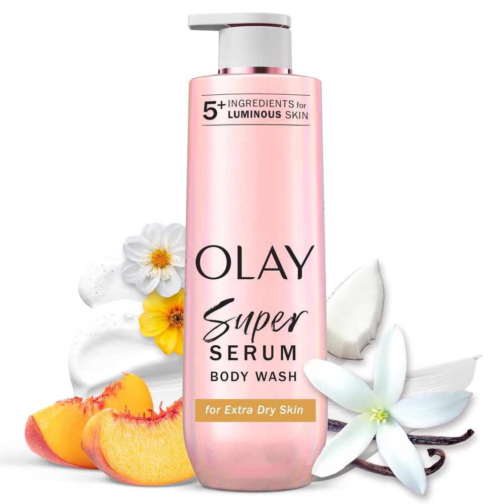Olay bottle front packaging showing clean design and 20 fl oz size benefits