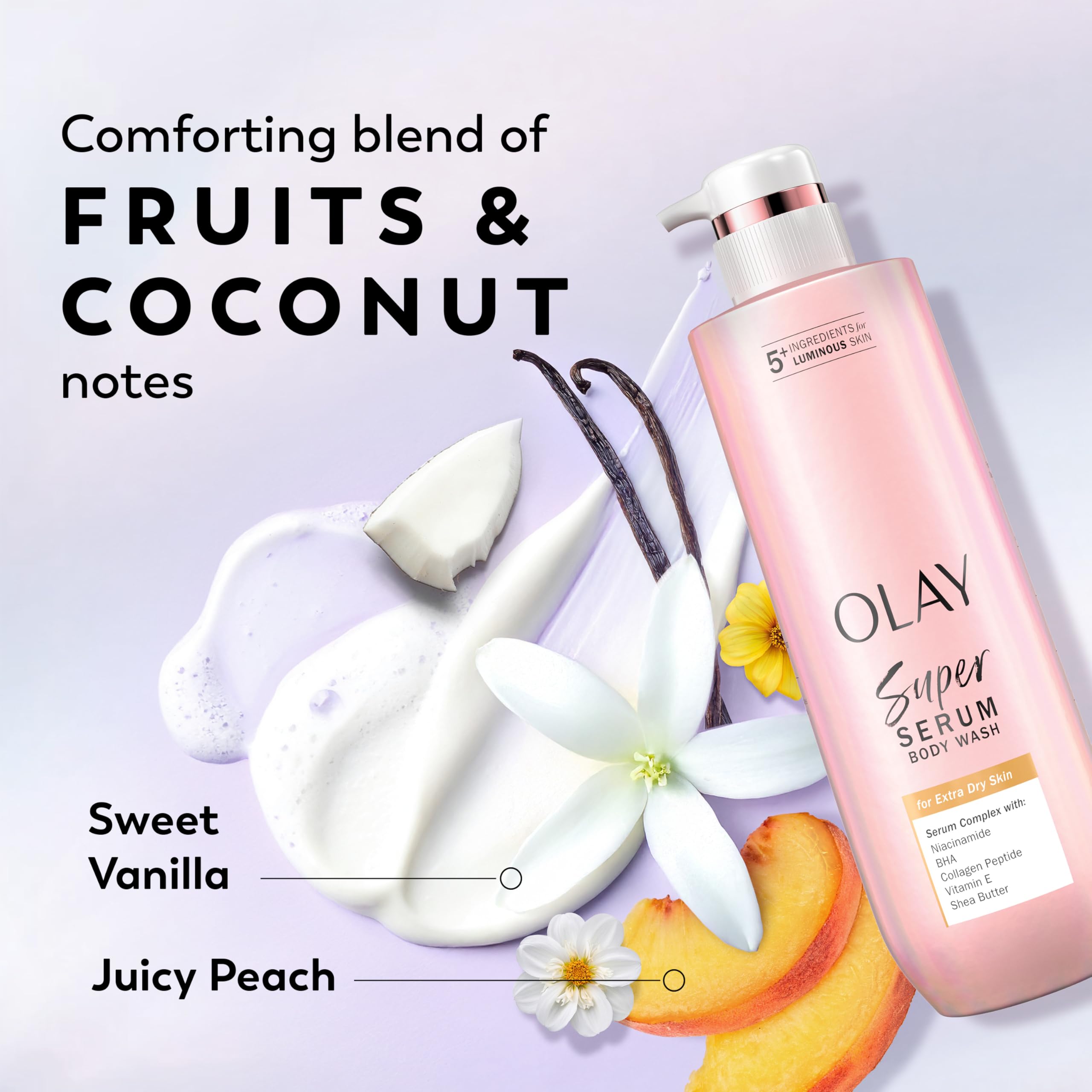 Olay ingredients label closeup highlighting key actives for visible benefits