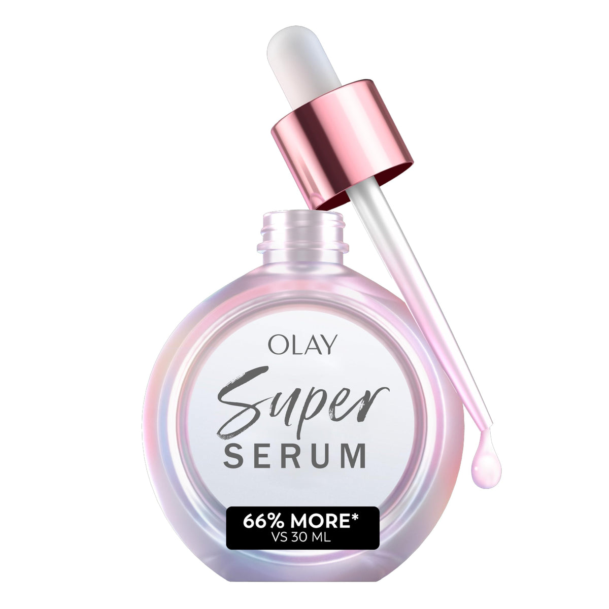 Olay bottle front view showing serum and glow benefits