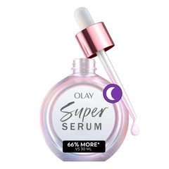 Olay Super Serum night repair front packaging showing bottle and benefits