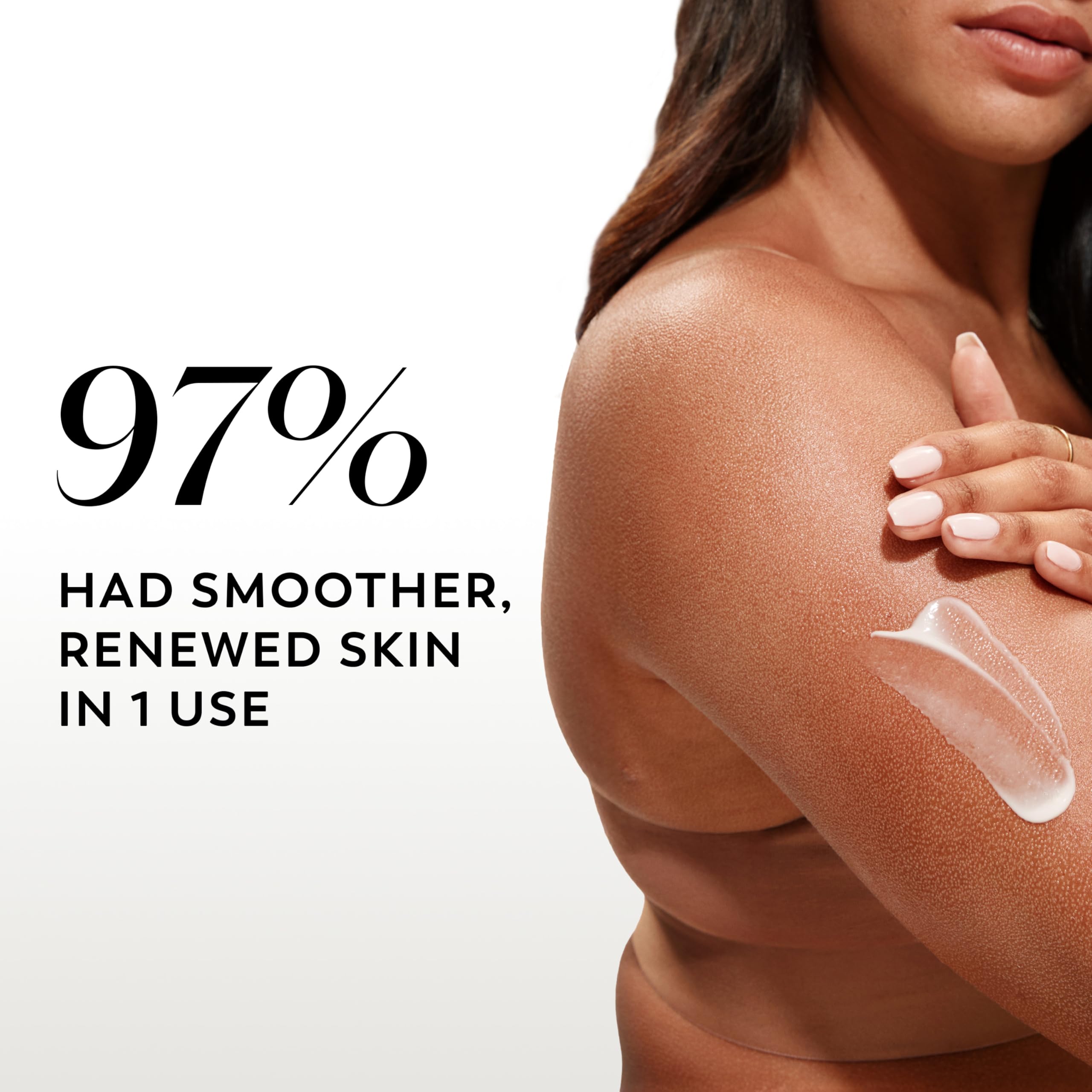 Olay texture close-up swiped on skin showing smooth, non-greasy finish benefit