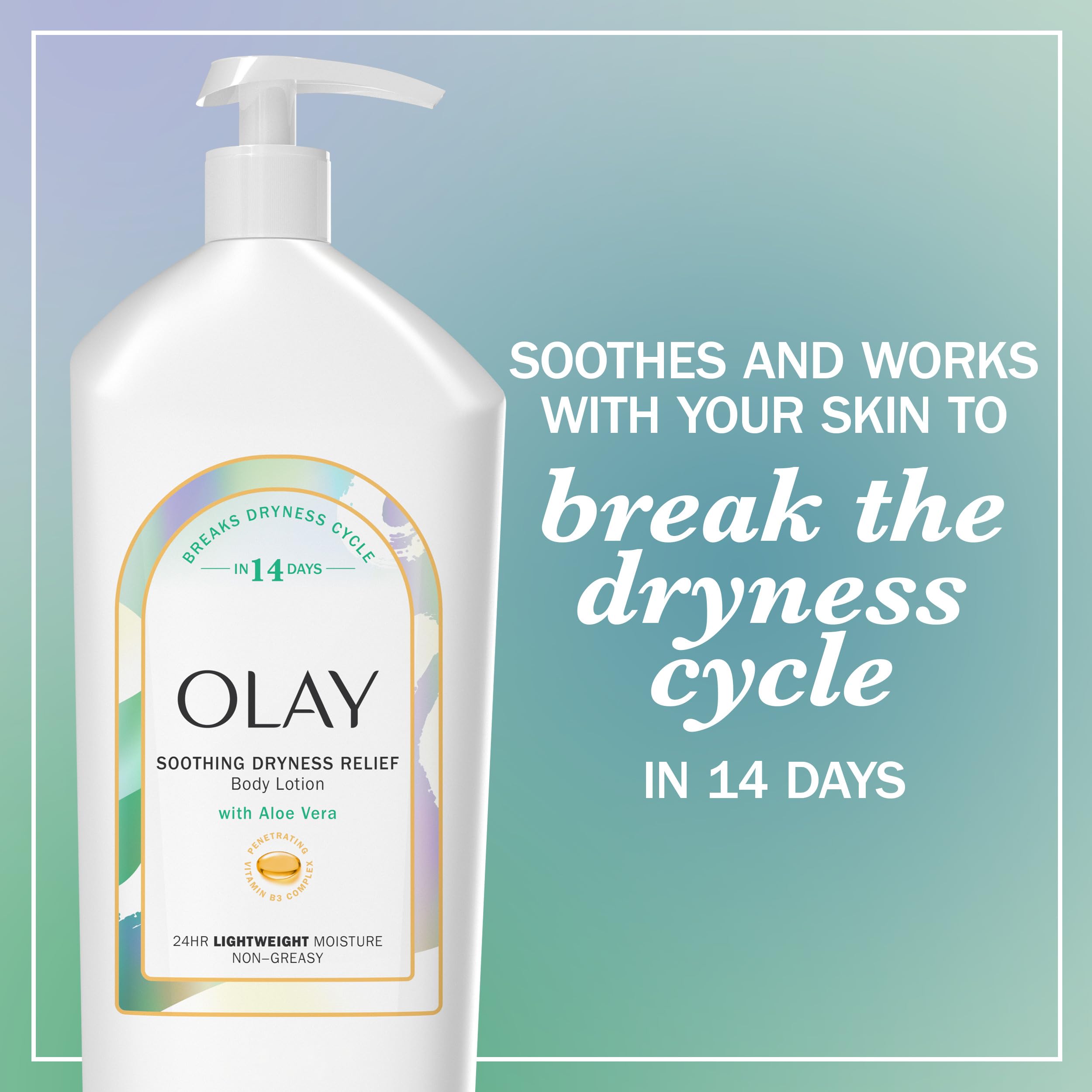 Creamy lotion texture on pump showcasing Olay fast-absorbing finish