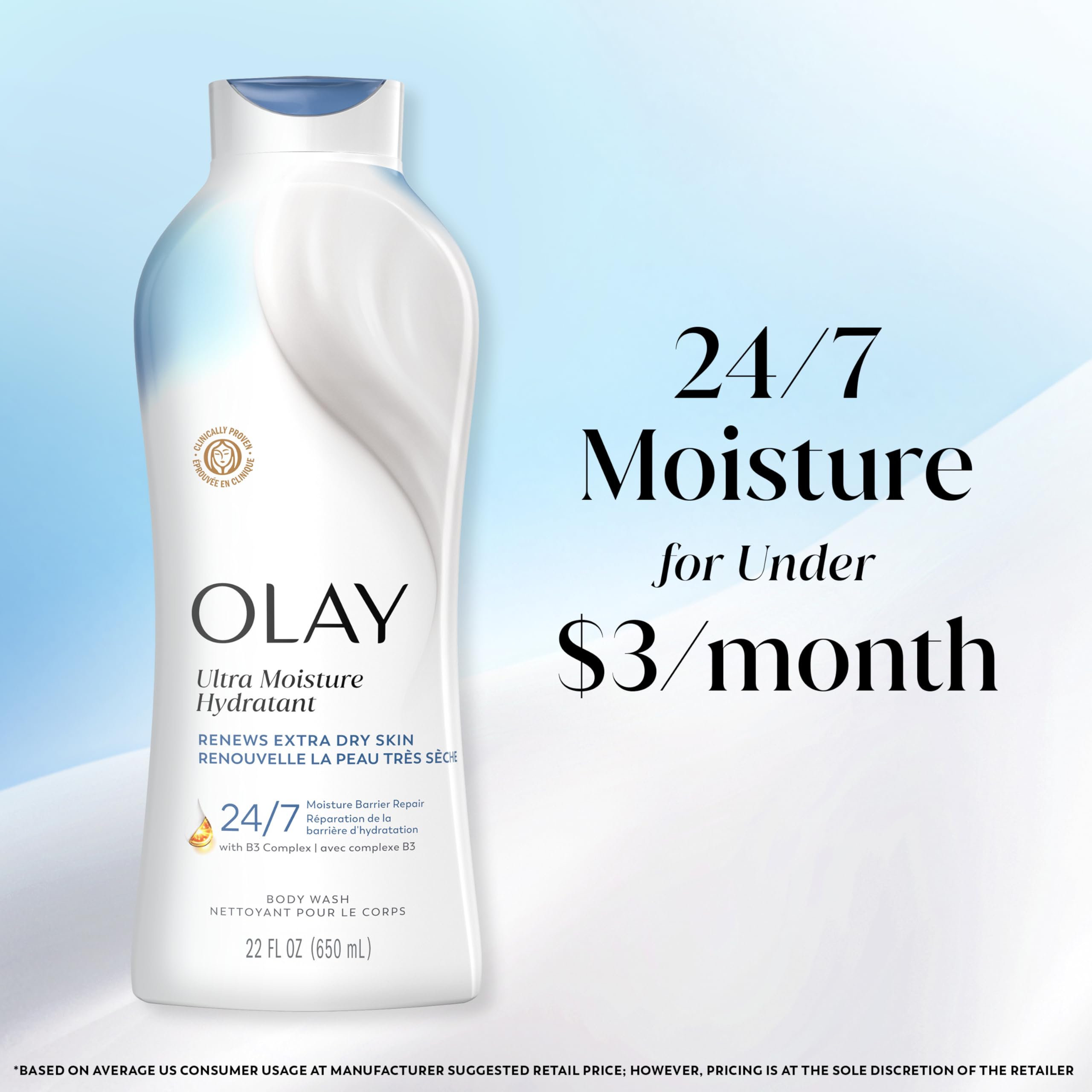 Bathroom scene with Olay body wash conveying nourishing shower ritual benefit