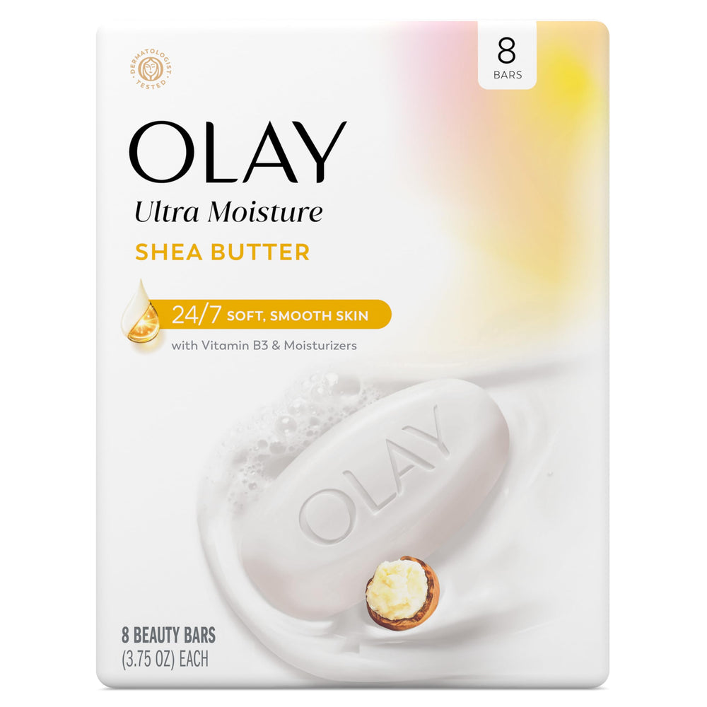 Olay beauty bar front packaging showing product and benefits for hydrated skin