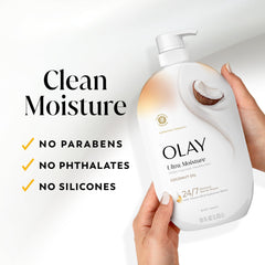 Olay bottle placed in a shower niche, emphasizing daily use convenience