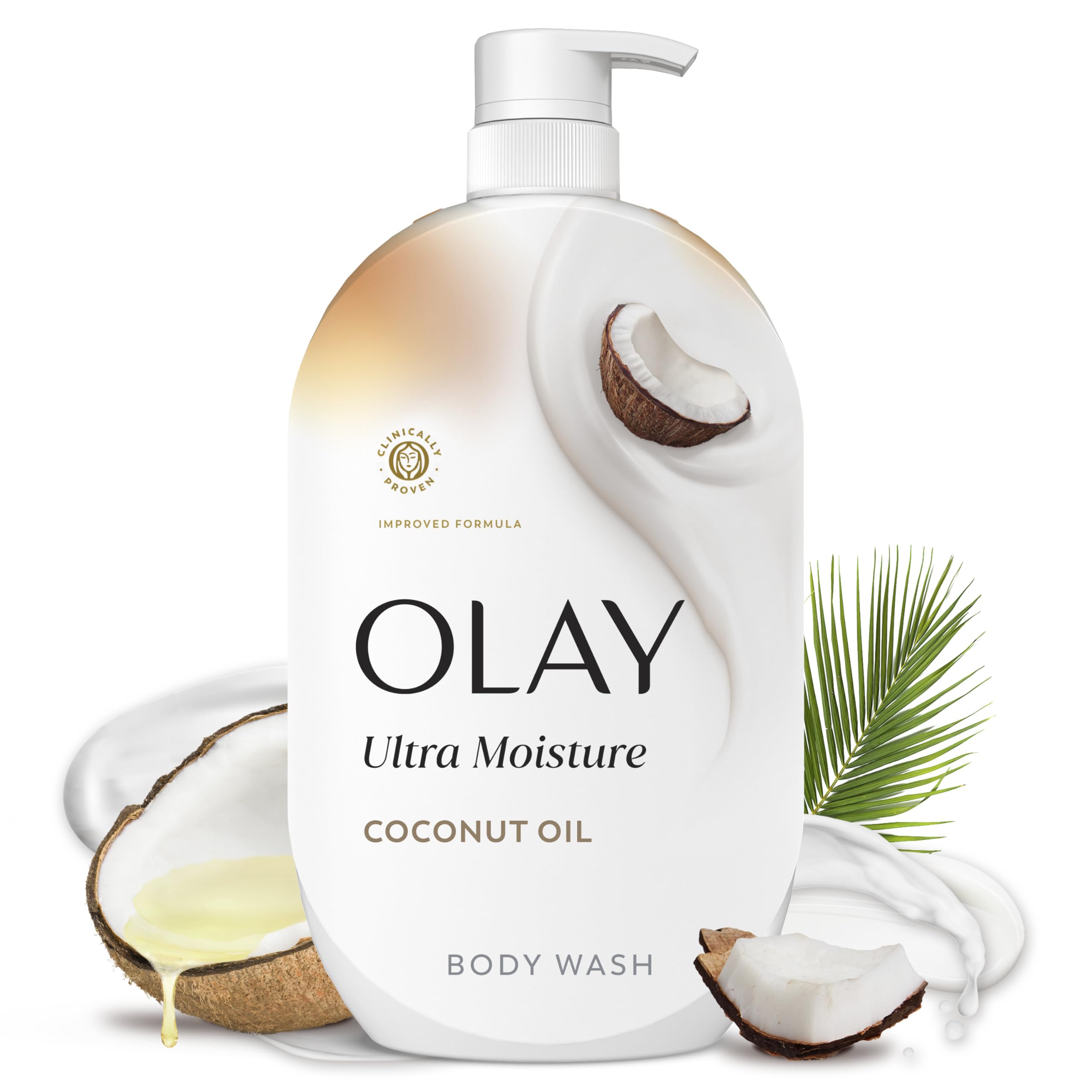 Olay bottle front packaging showing product name and size, promoting hydration