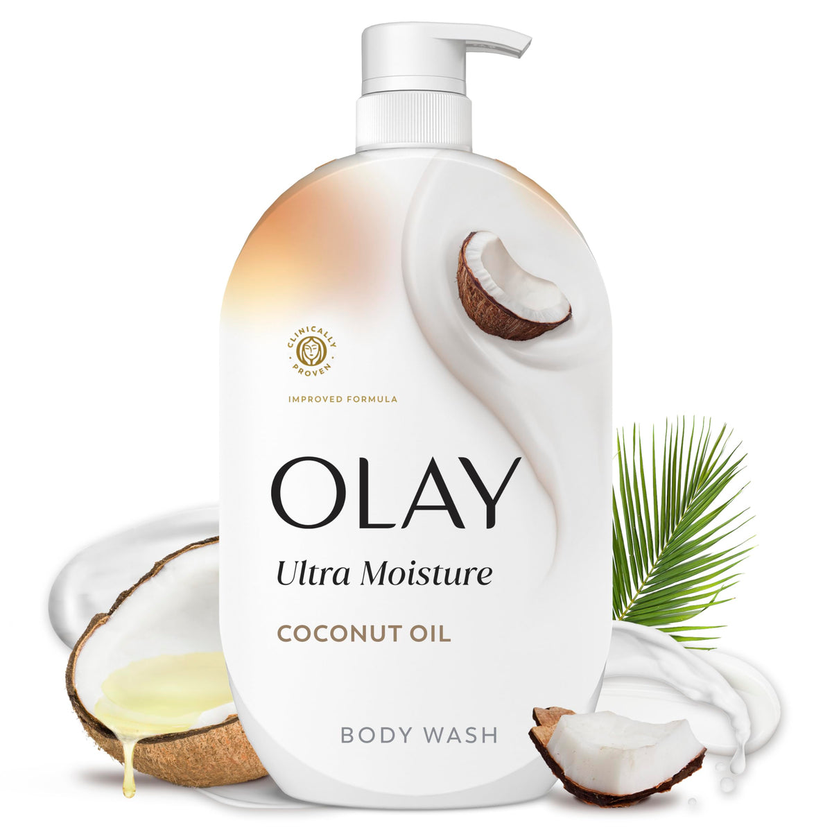 Olay bottle front packaging showing product name and size, promoting hydration
