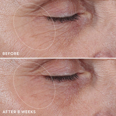 Olay under eye cream texture dispensed on fingertip showing hydrating, smoothing effect