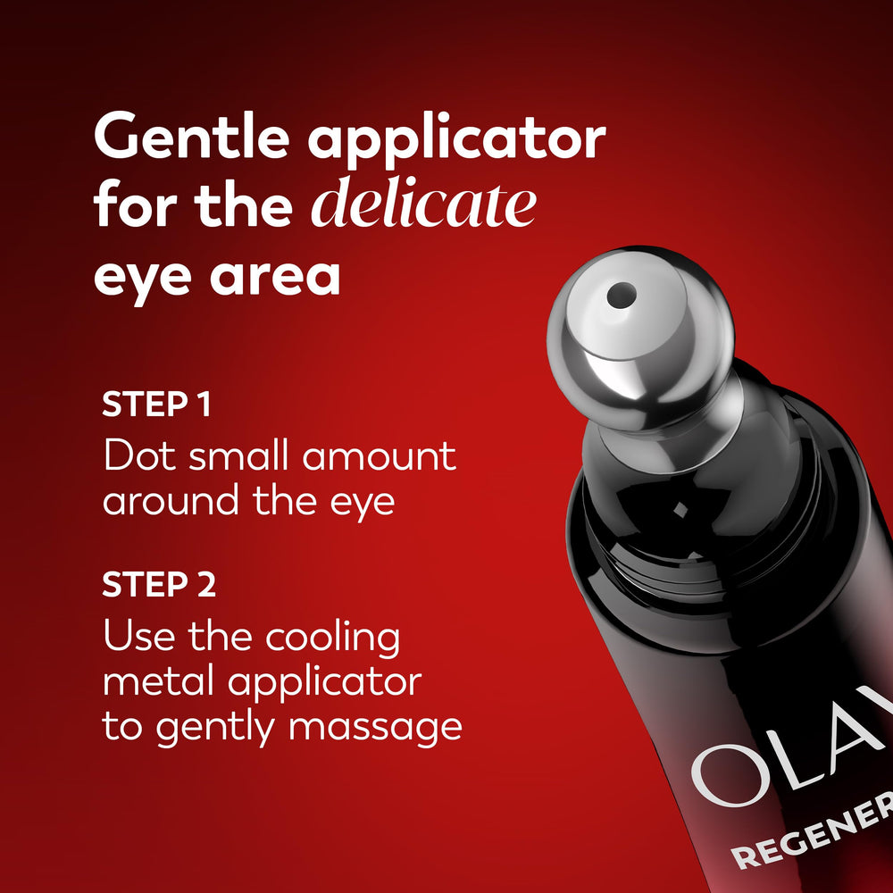 Olay under eye roller application demonstration smoothing puffiness with gentle massage