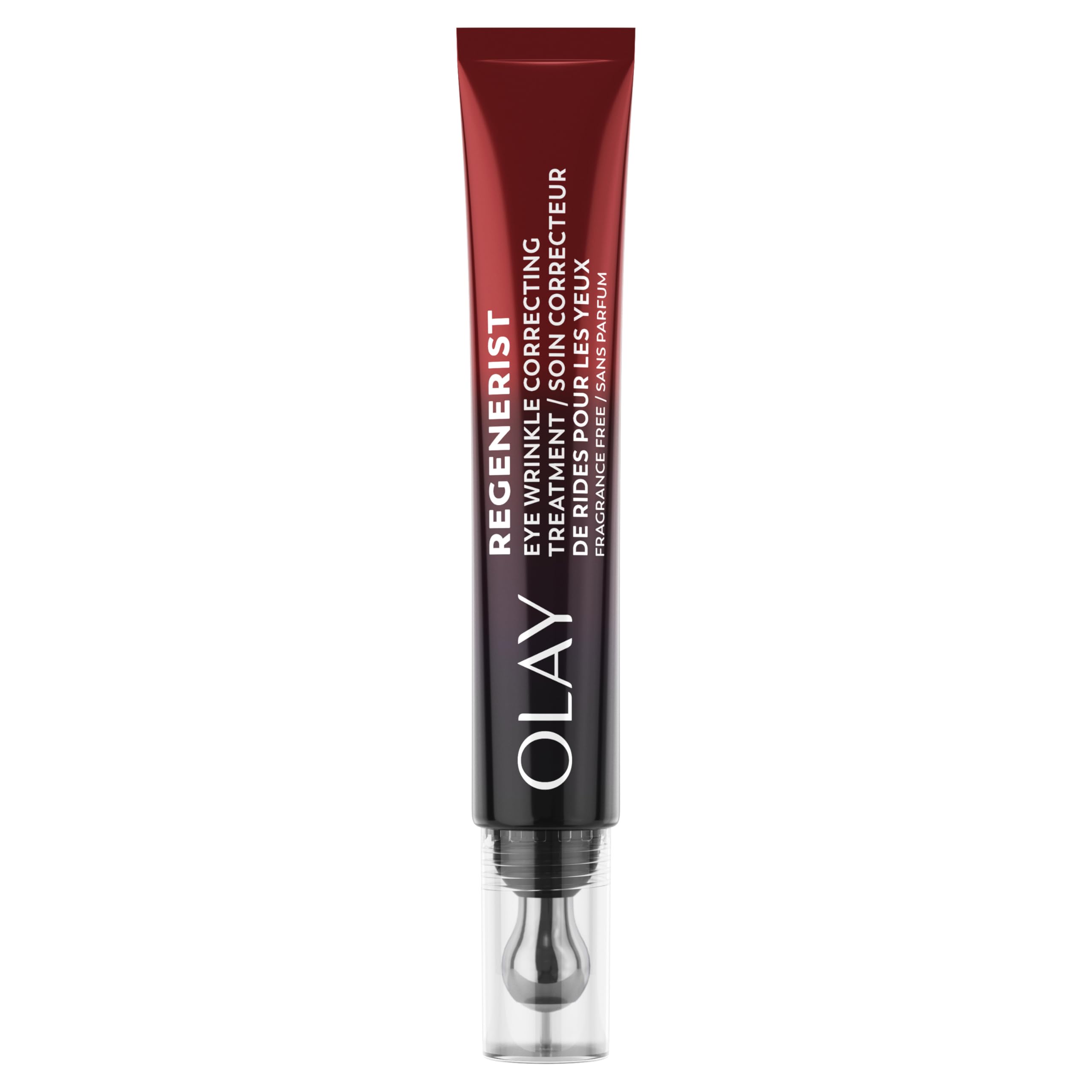 Olay under eye roller front packaging showing product and benefit of peptide treatment