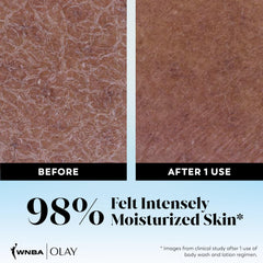 Olay body wash in shower scene demonstrating daily use and refreshing scent