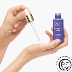 Olay serum being applied to hand to demonstrate lightweight feel benefit