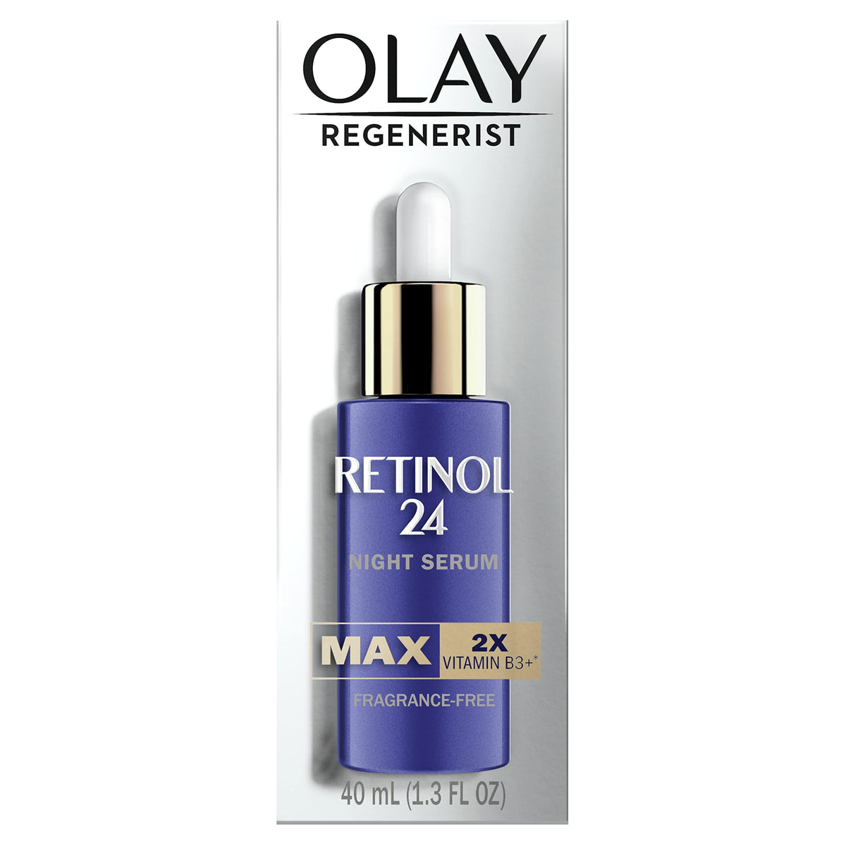 Olay bottle front pump showing label and concentrated formula benefits