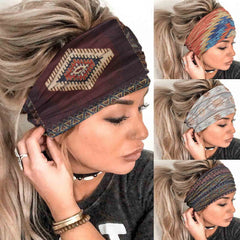 Olbye front view headband showing boho pattern and versatile styling benefit