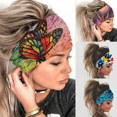 Olbye front view of four boho headbands showing patterns and colors, versatile accessory