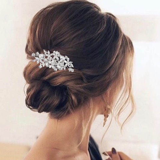 Olbye front view silver rhinestone comb showing elegant bridal sparkle