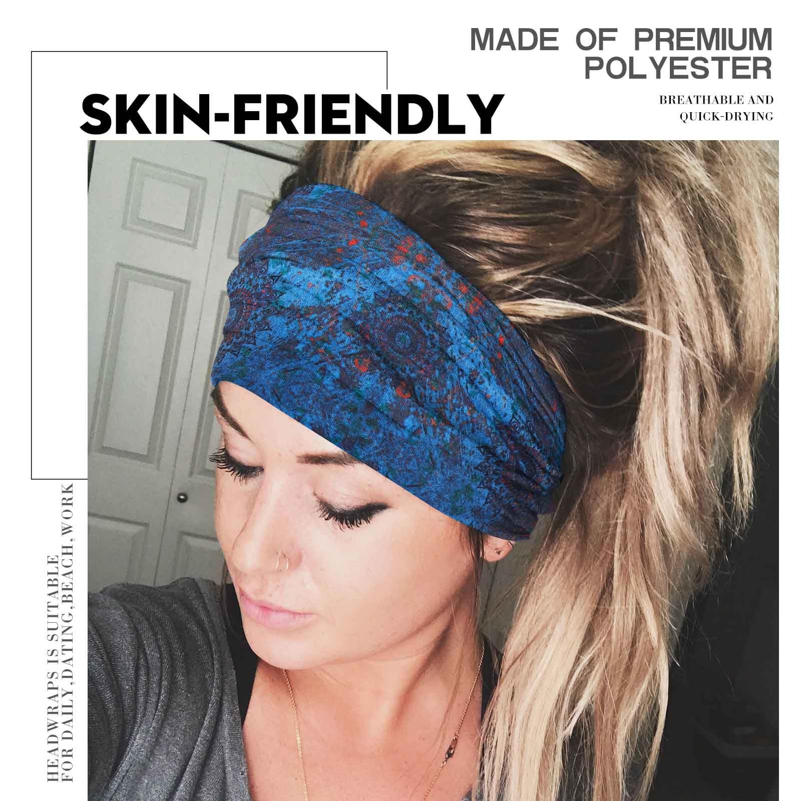 Olbye four patterned headbands laid flat showing color options for outfit pairing