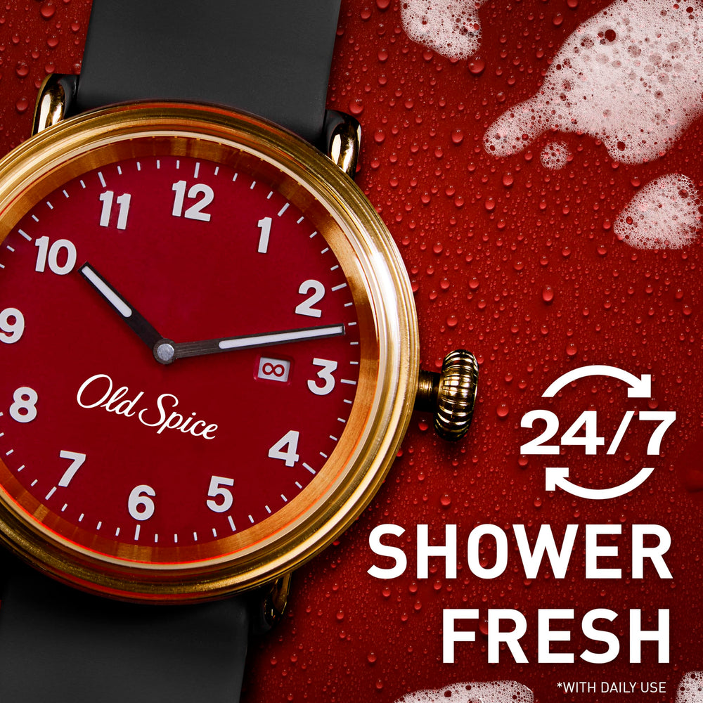 Old Spice in-shower lifestyle shot showing invigorated post-shower benefit