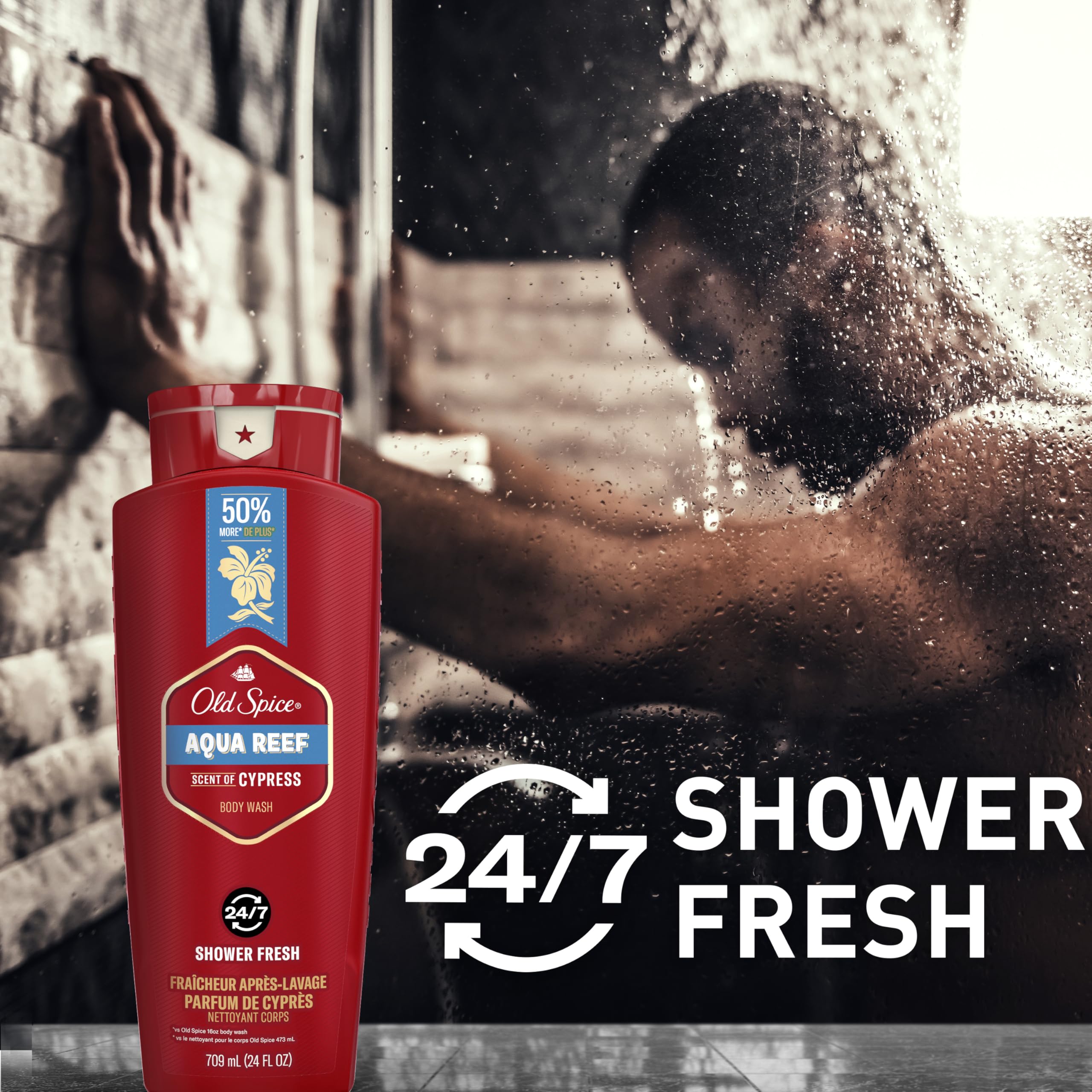 Old Spice pump dispensing body wash highlighting easy one-handed use