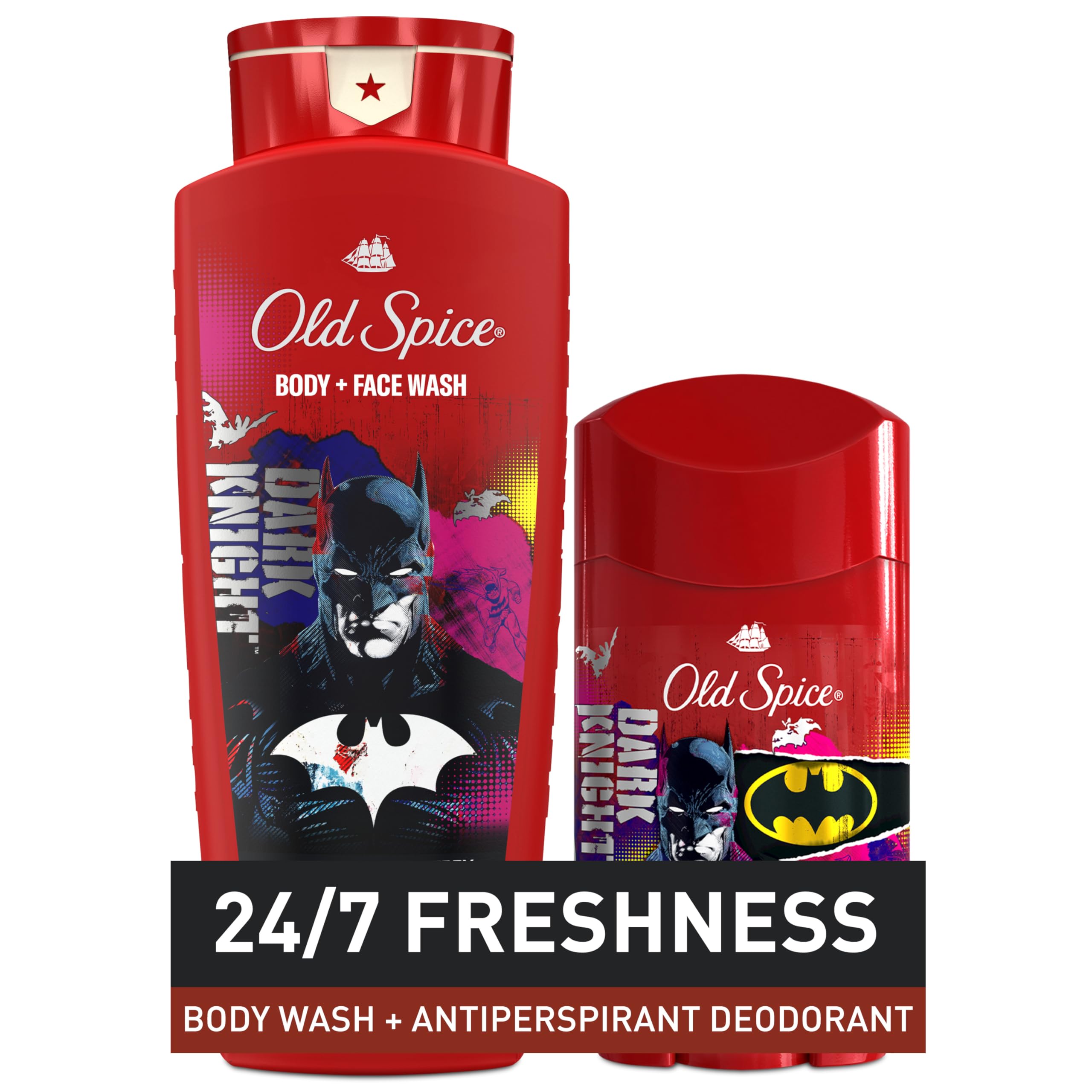 Old Spice Batman bottle inside gym bag suggesting portability and post-workout freshness