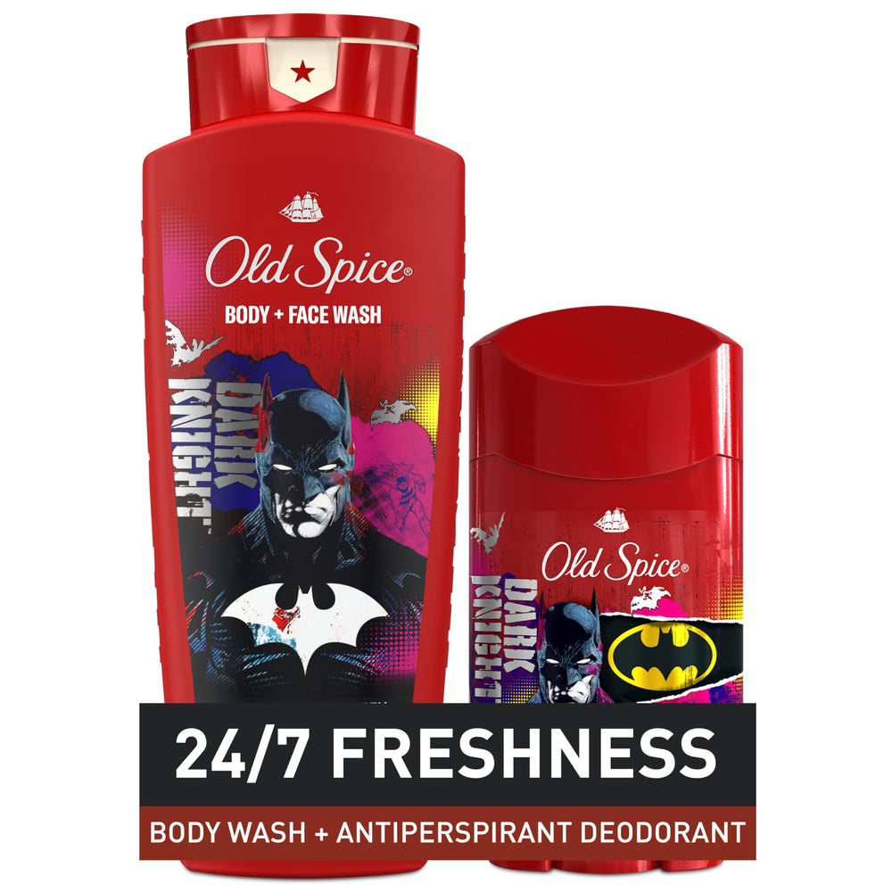 Old Spice Batman bottle inside gym bag suggesting portability and post-workout freshness