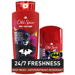 Old Spice Batman bottle inside gym bag suggesting portability and post-workout freshness