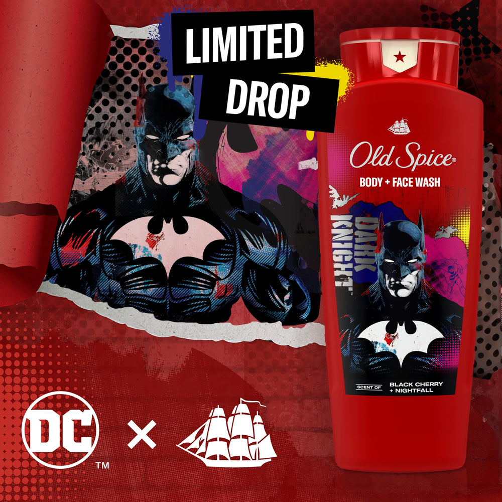 Old Spice Batman black cherry scent inspiration with fruit visual suggesting bold aroma