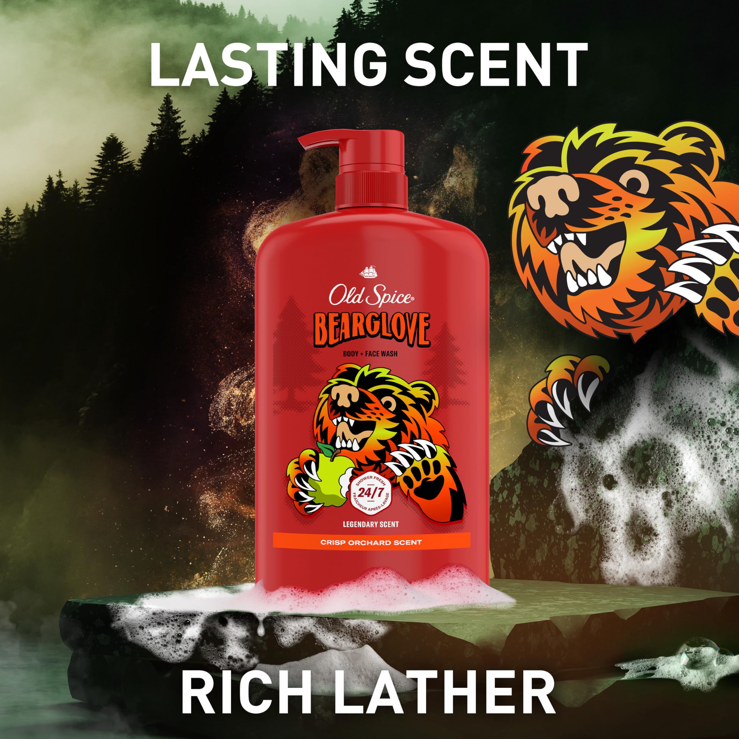 Old Spice Bearglove four-pack arrangement illustrating value and backup supply