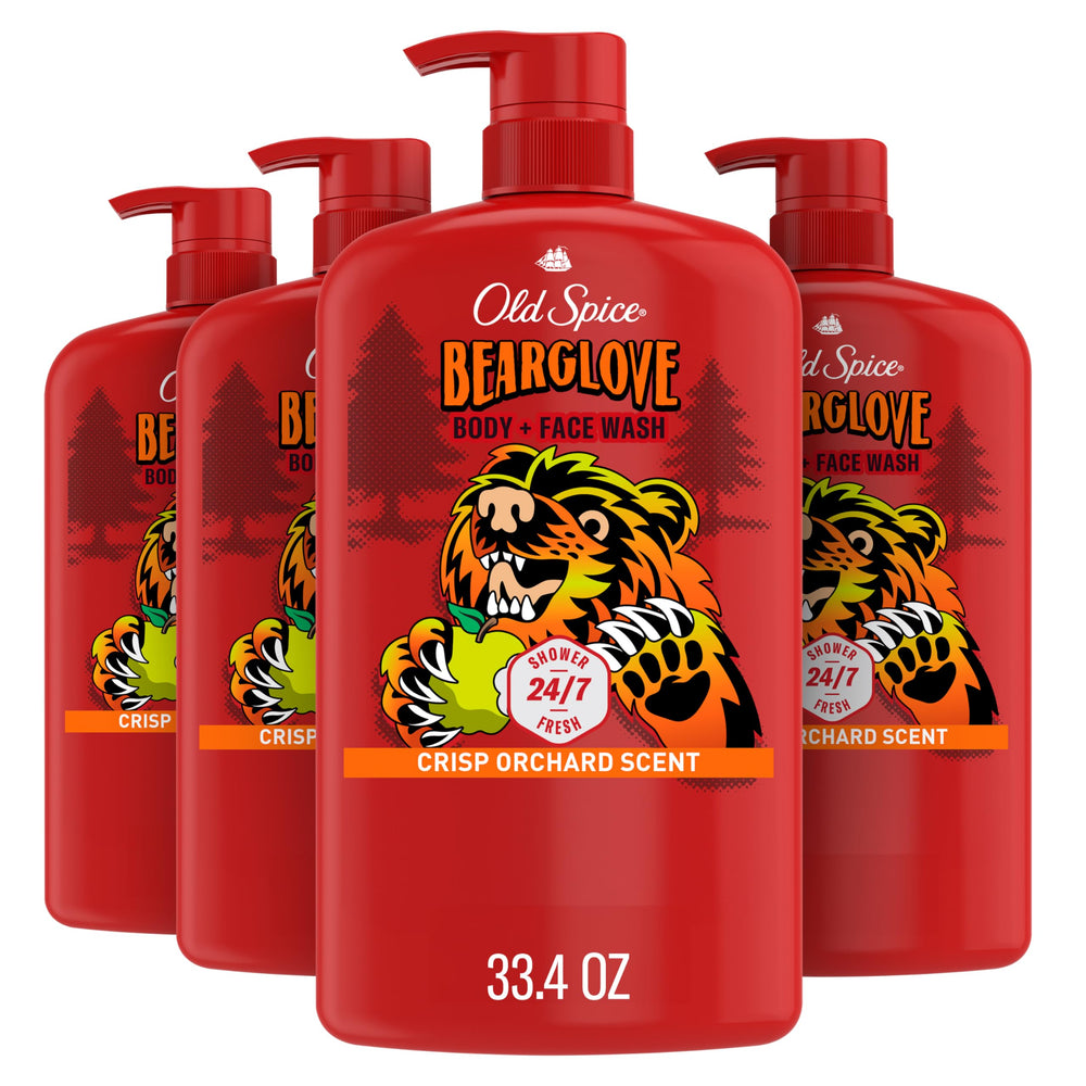 Old Spice Bearglove front packaging showing bold crisp orchard scent benefit