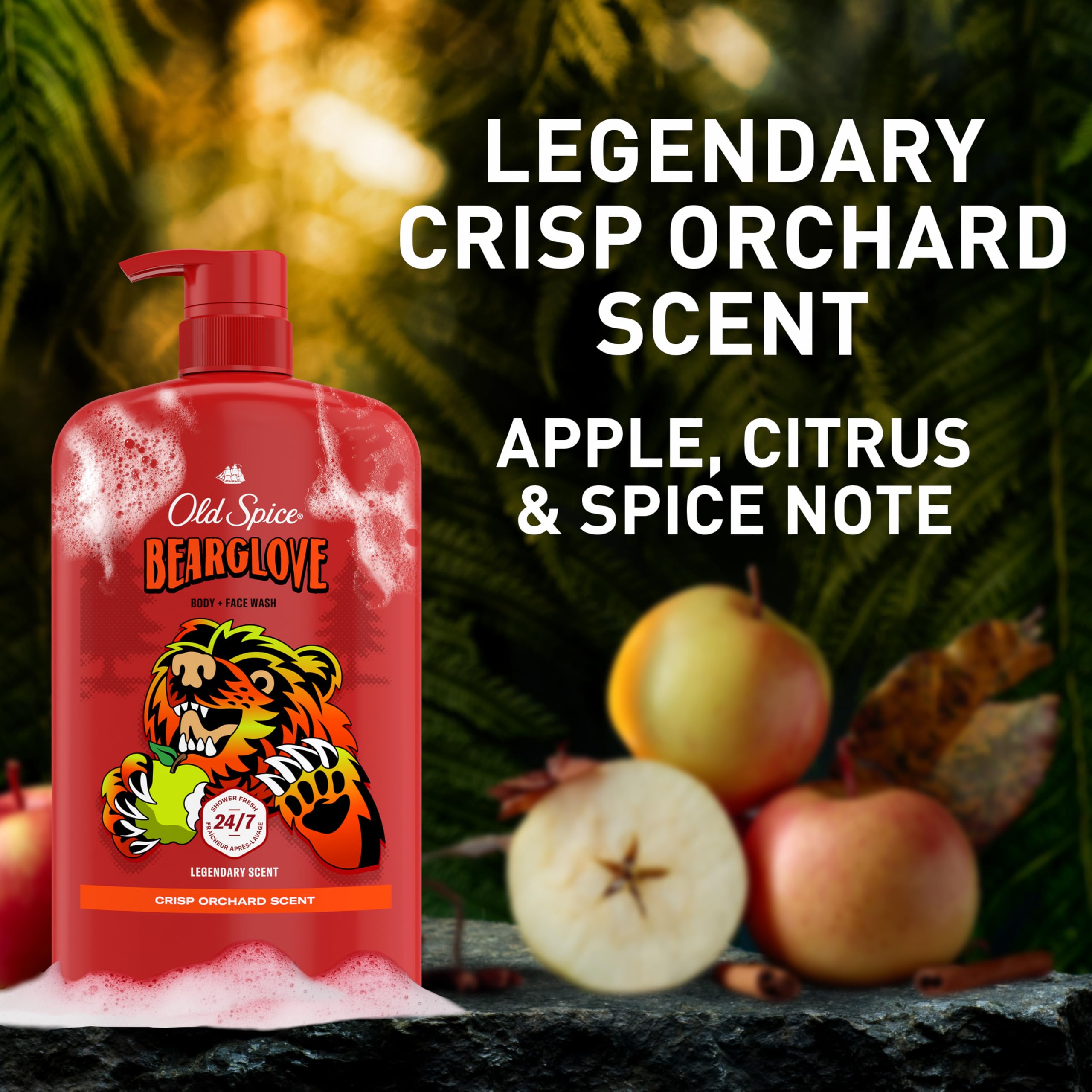 Old Spice Bearglove on shower shelf in lifestyle scene adding daily-fresh confidence