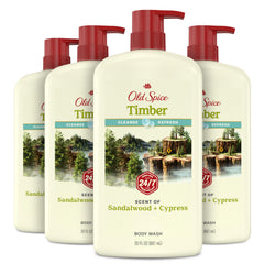 Old Spice front bottle showing label and timber scent, promotes long-lasting freshness