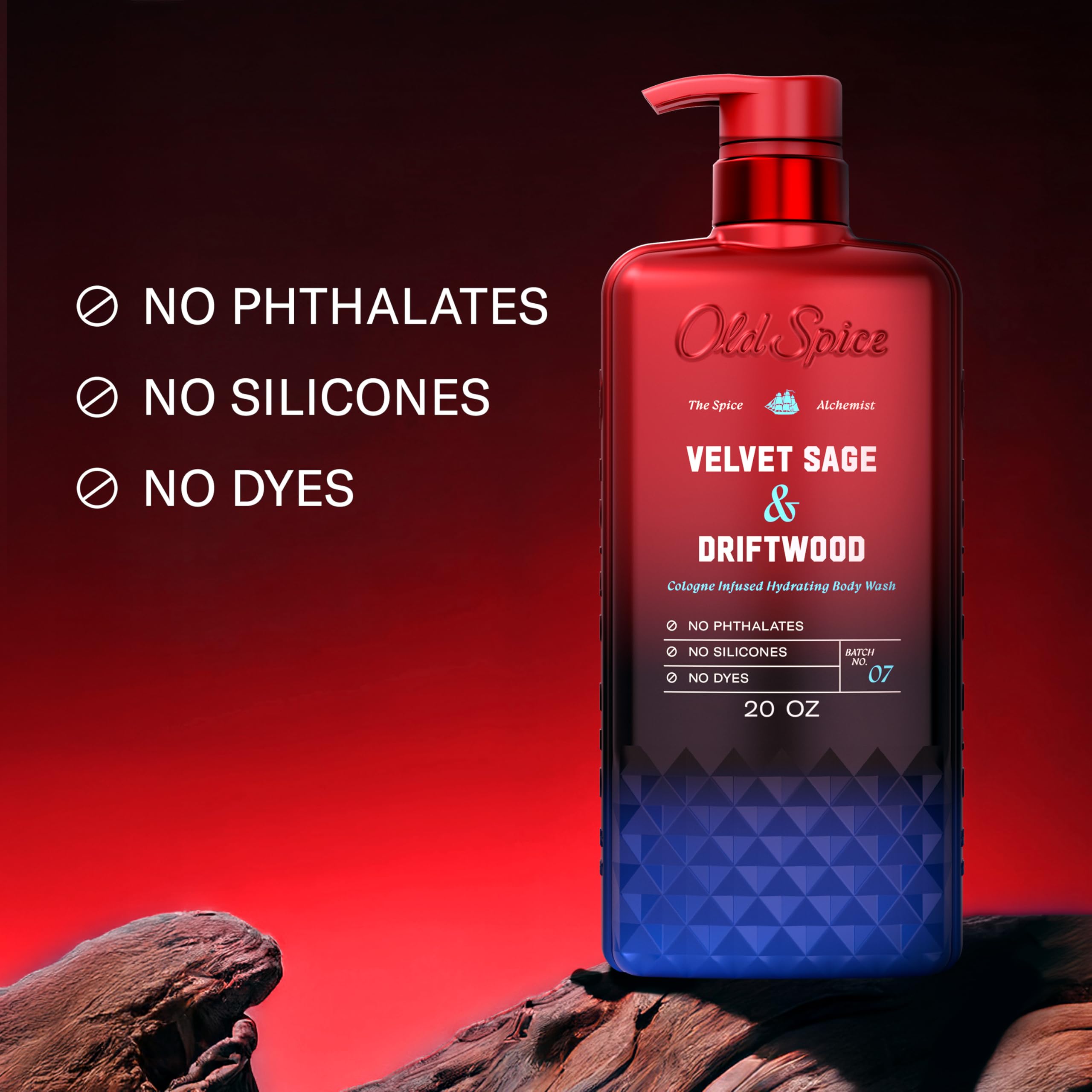 Old Spice close up label highlighting ingredients and no phthalates benefit