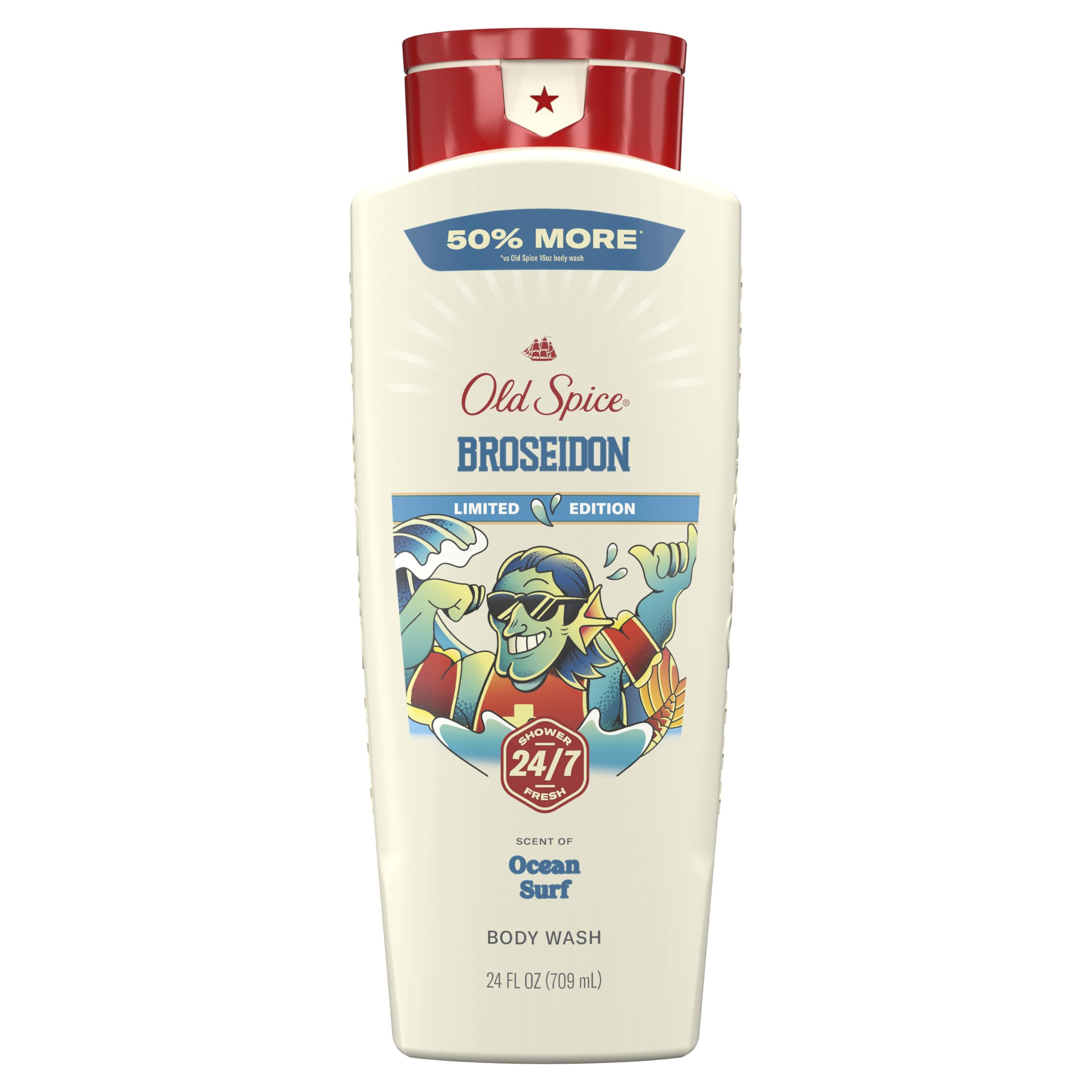 Old Spice Broseidon front bottle showing ocean-scent branding benefit freshness