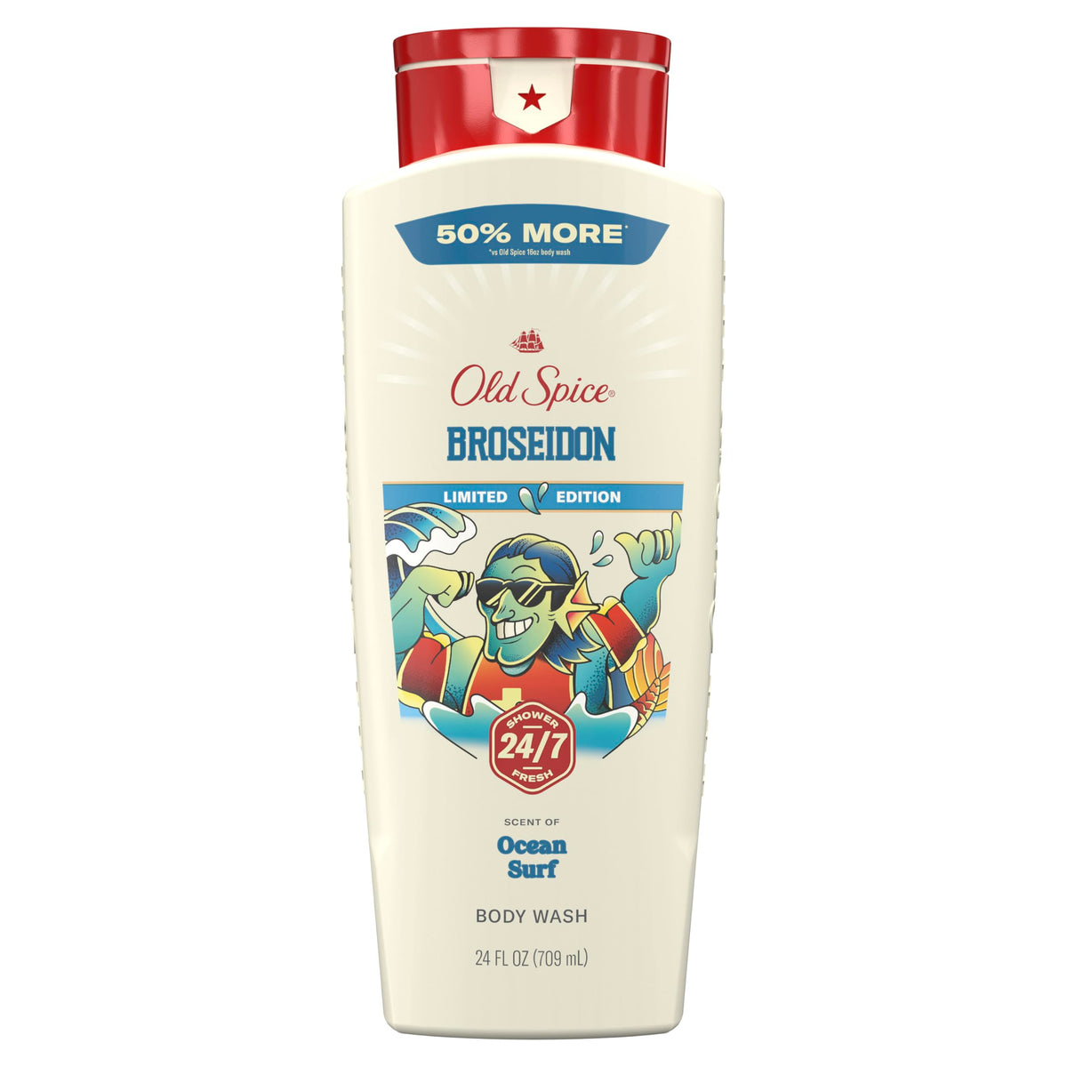 Old Spice Broseidon front bottle showing ocean-scent branding benefit freshness